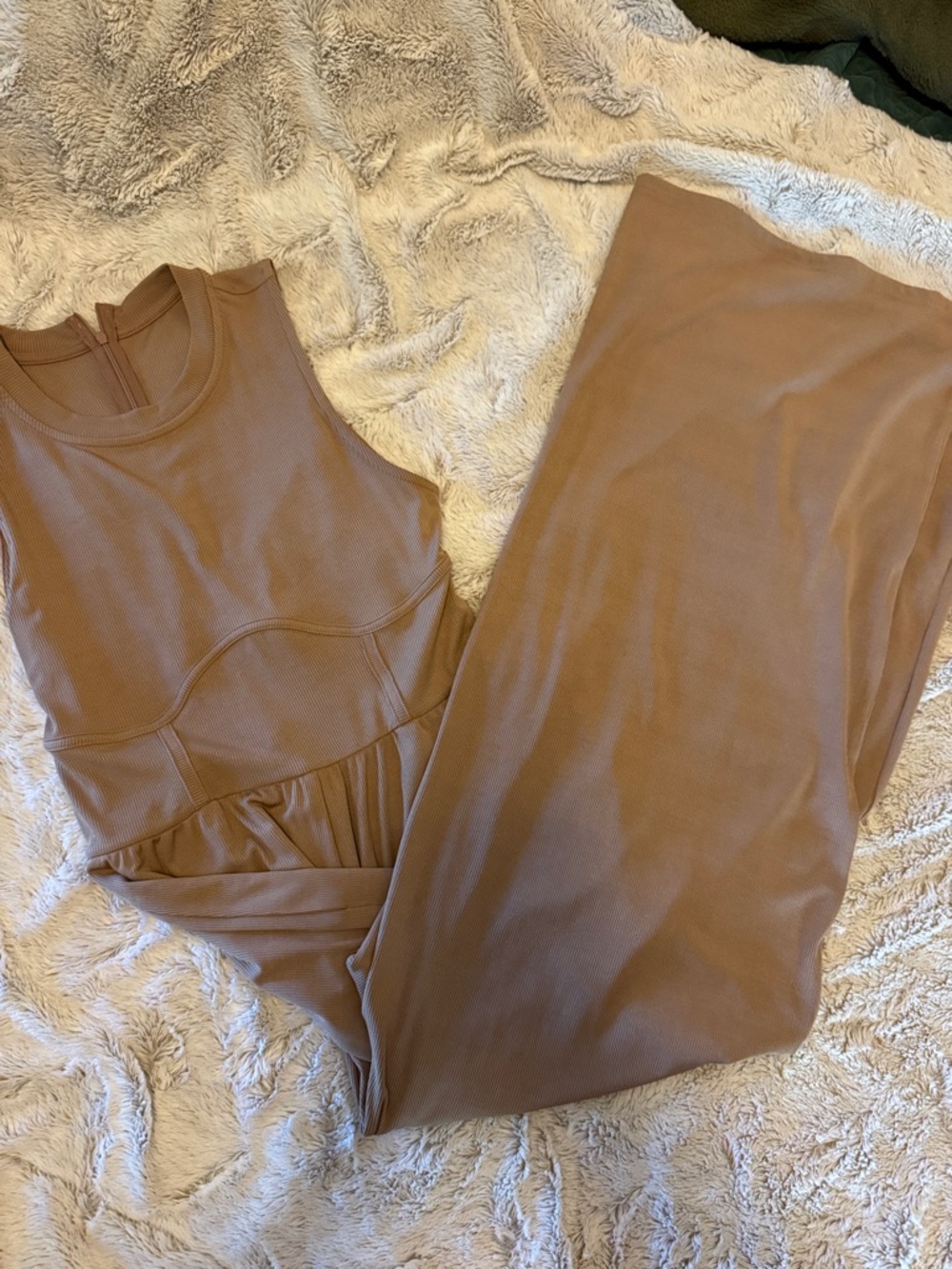 Cider Sleeveless Ribbed Jumpsuit in Warm Camel